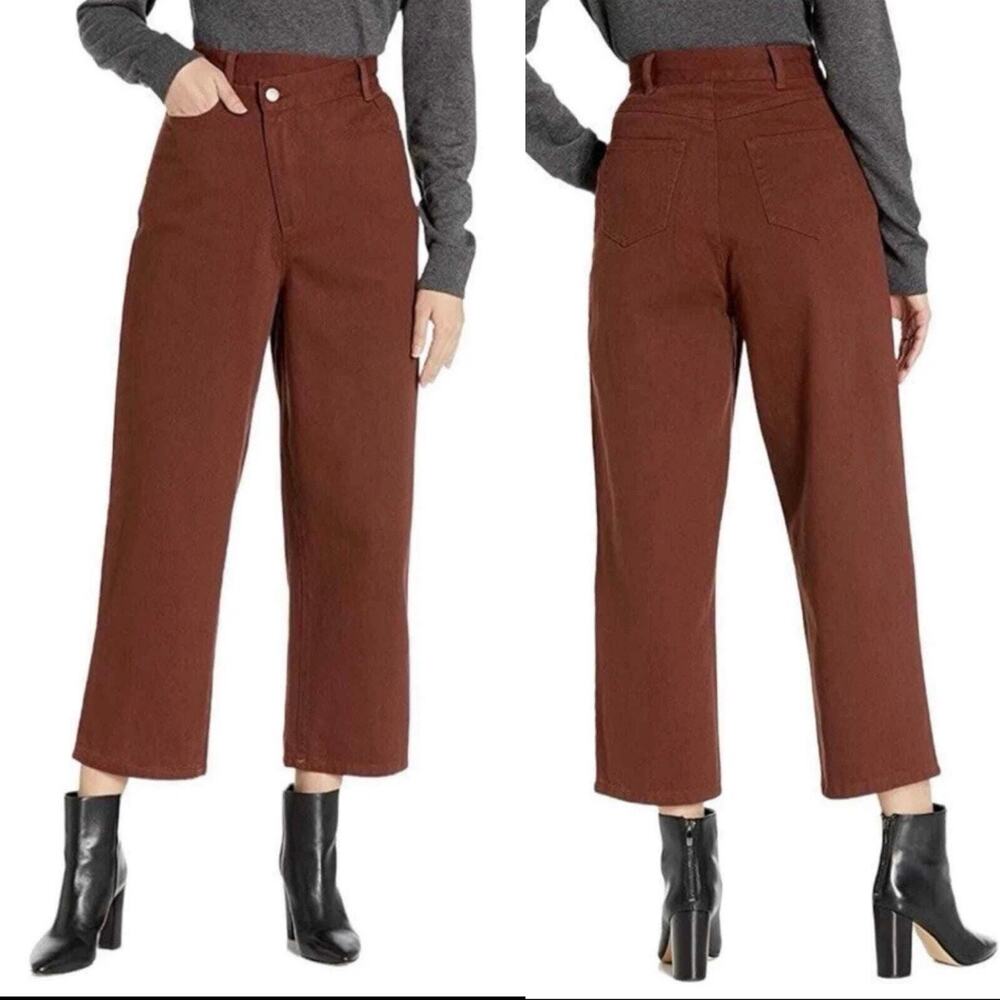 C/Meo Collective Between the Lines Crossover Waist Chocolate Brown Cropped Jeans